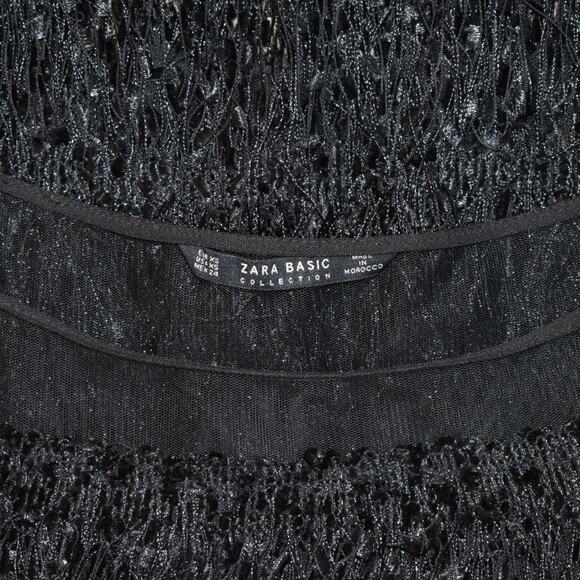 ZARA Basics Women's Tiered Fringe Mesh Top Black Size XS - Picture 4 of 8
